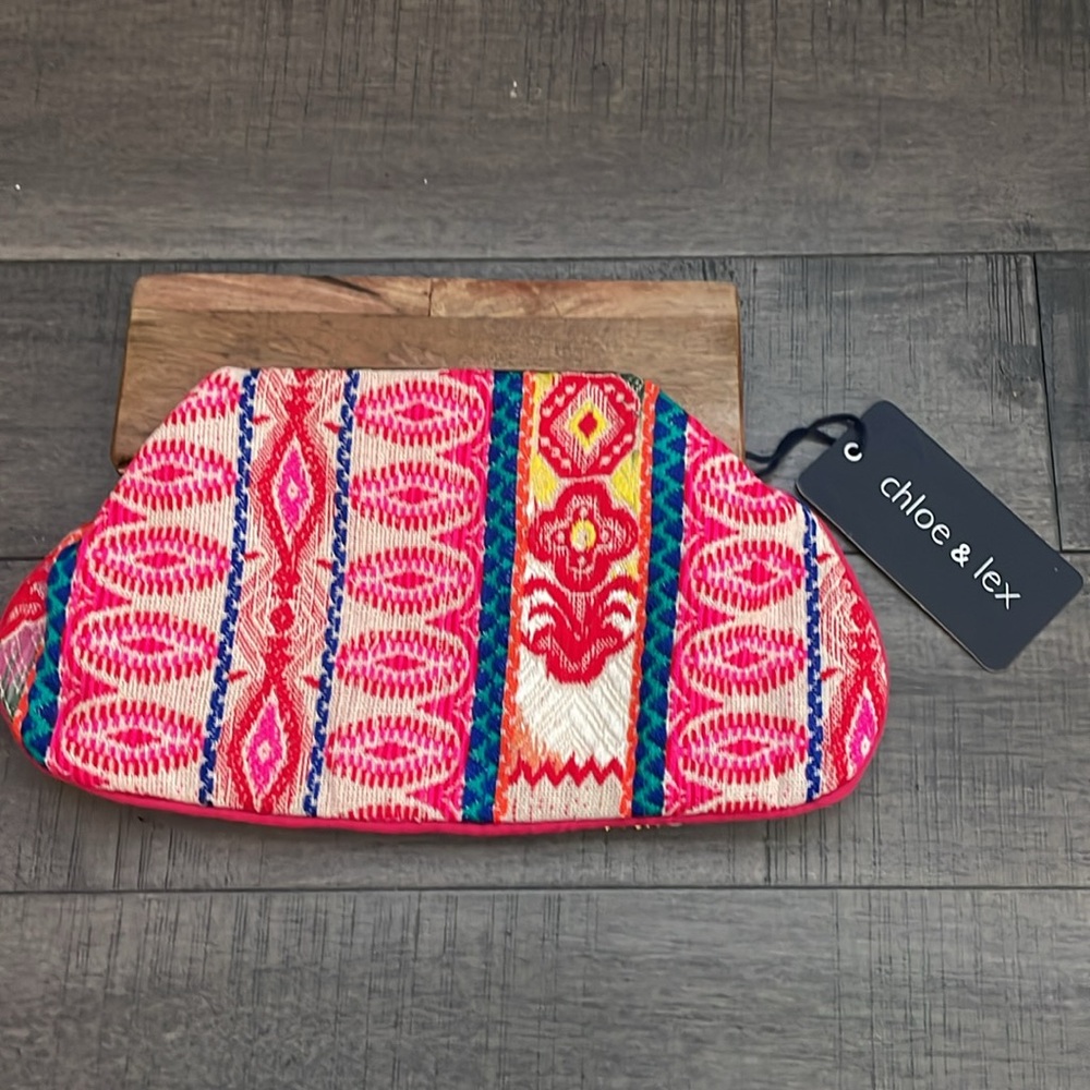 Chloe & Lex Beaded Celebration Clutch with Wooded Handle